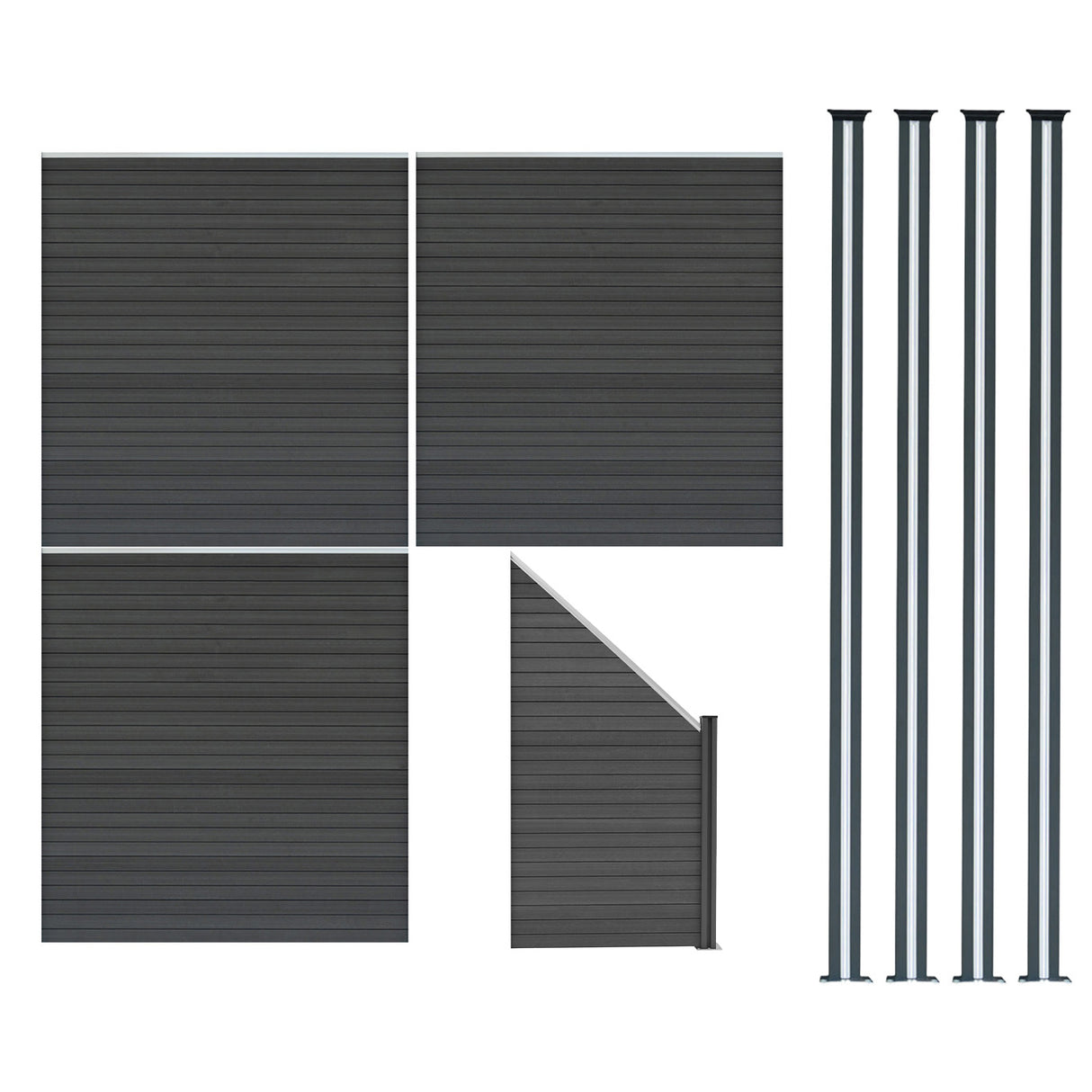 Pannelli Recinzione x3, Elemento Angolare e 4 Pali LED - Grigio