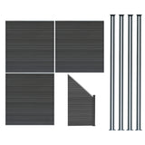 Pannelli Recinzione x3, Elemento Angolare e 4 Pali LED - Grigio