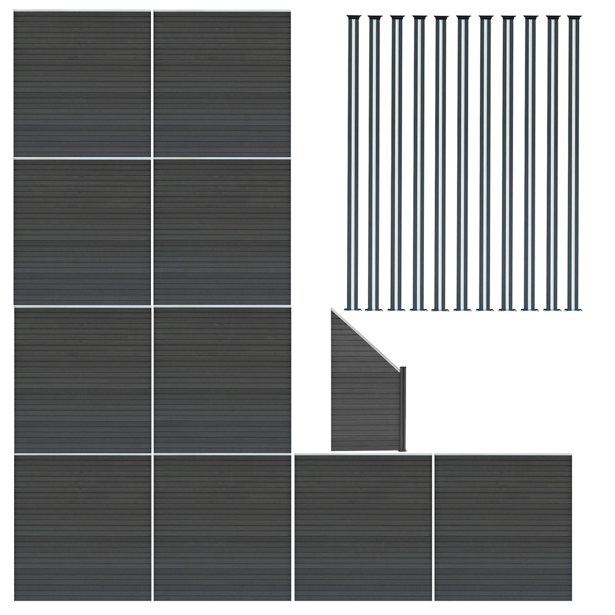 Pannelli Recinzione x10, Elemento Angolare e 11 Pali LED - Grigio