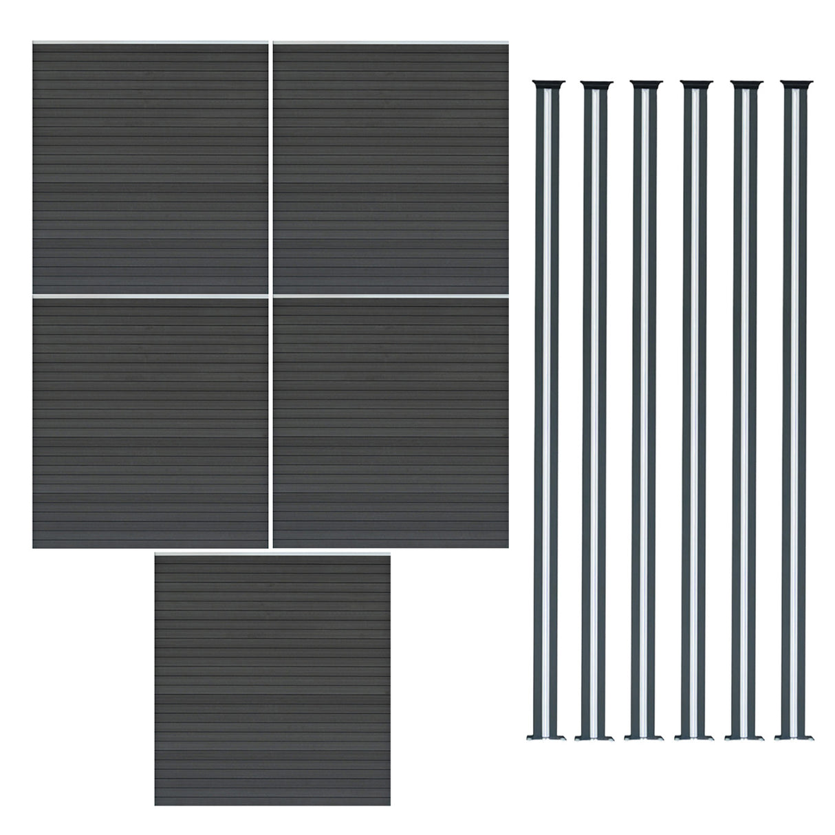 Pannelli Recinzione x5 + Pali LED x6 in Alluminio - Grigio