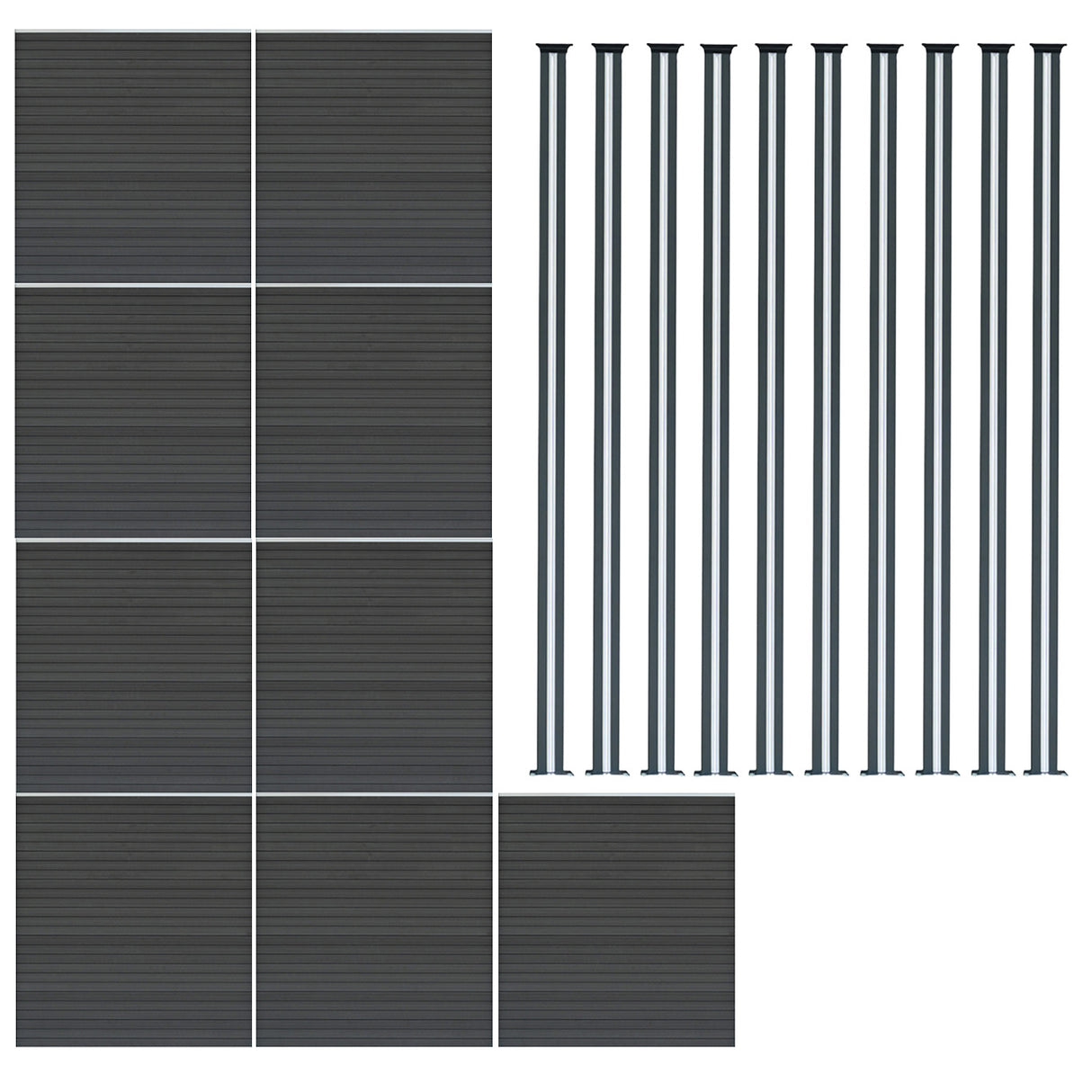 Pannelli Recinzione x9 + Pali LED x10 in Alluminio - Grigio