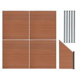 Pannelli Recinzione x4, Elemento Angolare e 5 Pali LED - Marrone