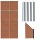 Pannelli Recinzione x8, Elemento Angolare e 9 Pali LED - Marrone