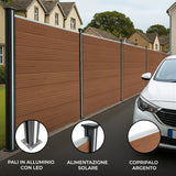 Pannelli Recinzione x6, Elemento Angolare e 7 Pali LED - Marrone