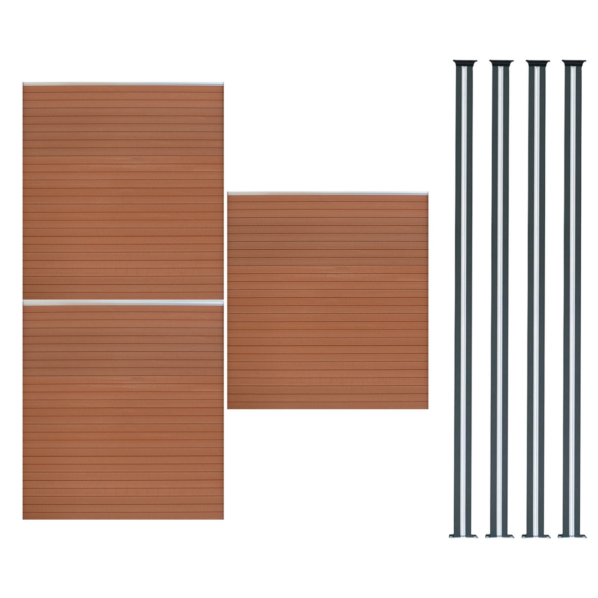 Pannelli Recinzione x3 + Pali LED x4 in Alluminio - Marrone