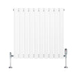 Radiatore ovale a colonna singola orizzontale bianco, con finitura liscia e valvole cromate, dimensioni 600 x 600 mm