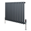 Radiatore ovale a colonna singola orizzontale antracite, con finitura liscia e valvole, misura 600 x 780 mm, design moderno e elegante