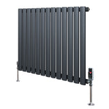Radiatore ovale a colonna singola orizzontale antracite, con finitura liscia e valvole, misura 600 x 780 mm, design moderno e elegante