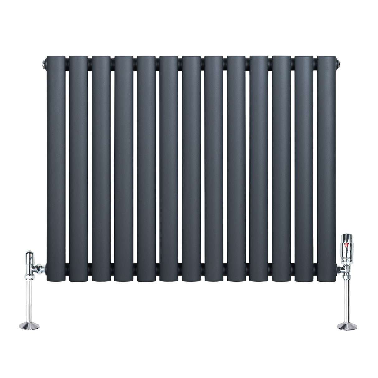 Radiatore orizzontale a colonna singola, 600 x 780 mm, colore antracite, con finitura liscia e valvole cromate ai lati