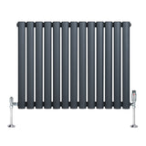 Radiatore orizzontale a colonna singola, 600 x 780 mm, colore antracite, con finitura liscia e valvole cromate ai lati