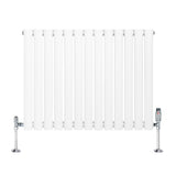 Radiatore ovale a colonna singola orizzontale bianco, con finitura liscia e valvole cromate, dimensioni 600 x 780 mm