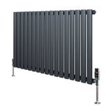 Radiatore orizzontale a colonna singola, 600 x 1020 mm, in antracite, con finitura liscia e valvole cromate, design moderno e elegante