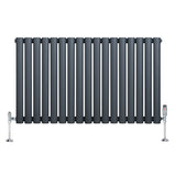 Radiatore ovale a colonna singola orizzontale, colore antracite, con finitura liscia e valvole cromate, dimensioni 600 x 1020 mm