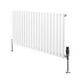 Radiatore ovale a colonna singola orizzontale bianco, con finitura liscia e valvole in metallo, dimensioni 600 x 1200 mm