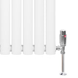 Radiatore ovale a colonna singola orizzontale bianco, con finitura liscia e valvole cromate, dimensioni 600 x 1200 mm