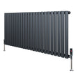 Radiatore orizzontale a colonna singola, 600 x 1440 mm, colore antracite, con finitura liscia e valvole in acciaio inox lucido