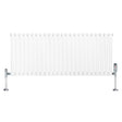 Radiatore ovale a colonna singola orizzontale bianco, con finitura liscia e valvole cromate, dimensioni 600 x 1440 mm