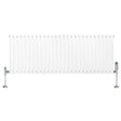 Radiatore ovale a colonna singola orizzontale bianco, con finitura liscia e valvole cromate, dimensioni 600 x 1620 mm