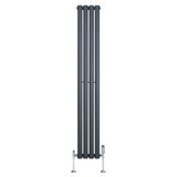 Radiatore ovale a colonna singola verticale antracite, 1600 x 240 mm, con finitura liscia e valvole cromate ai lati