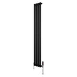 Radiatore ovale a colonna singola verticale, 1600 x 240 mm, finitura nera opaca, con valvole cromate e design moderno elegante