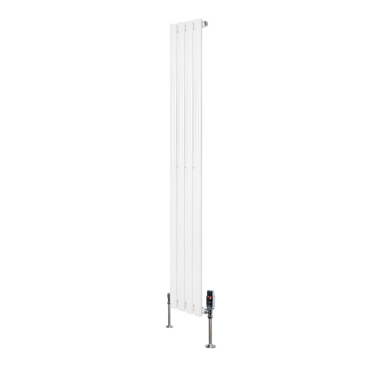 Radiatore ovale a colonna singola verticale bianco, 1600 x 240 mm, con finitura liscia e valvole integrate per un design moderno ed elegante