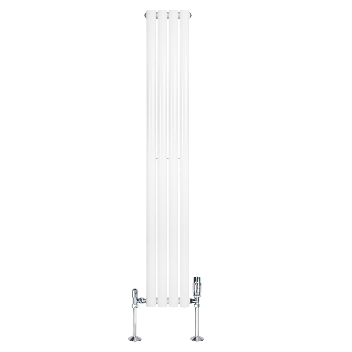 Radiatore ovale a colonna singola verticale bianco, 1600 x 240 mm, con finitura liscia e valvole cromate ai lati