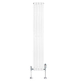Radiatore ovale a colonna singola verticale bianco, 1600 x 240 mm, con finitura liscia e valvole cromate ai lati