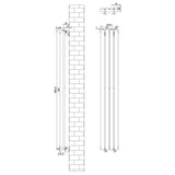 Radiatore ovale a colonna singola verticale bianco, dimensioni 1600 x 240 mm, con valvole e design elegante e moderno