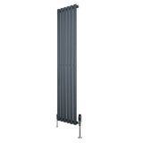 Radiatore verticale ovale a colonna singola, 1600 x 360 mm, colore antracite, con finitura liscia e valvole integrate
