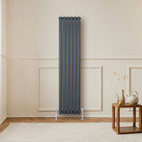 Radiatore ovale a colonna singola verticale antracite, 1600 x 360 mm, con valvole, elegante e moderno, ideale per interni raffinati