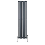Radiatore ovale a colonna singola verticale antracite, dimensioni 1600 x 360 mm, con finitura liscia e valvole cromate