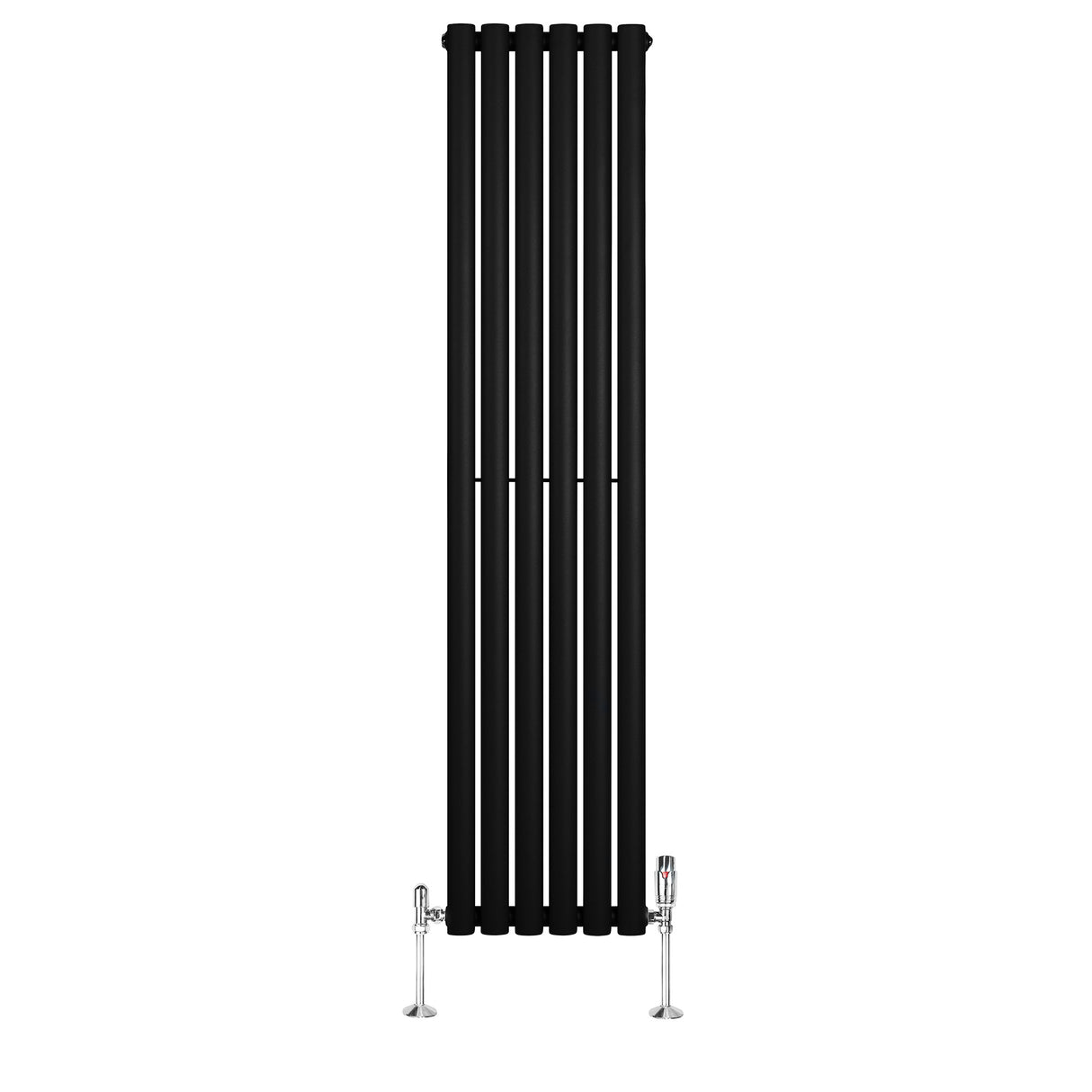 Radiatore Ovale a Colonna Singola Verticale con Valvole 1600 x 360 mm Nero