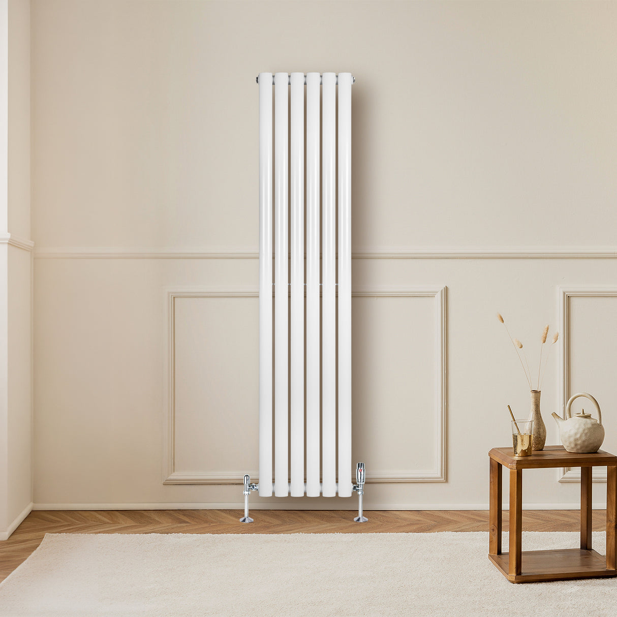 Radiatore Ovale a Colonna Singola Verticale con Valvole 1600 x 360 mm Bianco