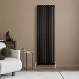 Radiatore Ovale a Colonna Singola Verticale con Valvole 1600 x 480 mm Nero