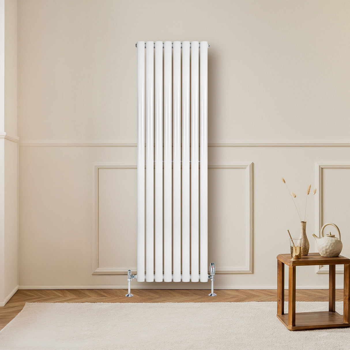 Radiatore Ovale a Colonna Singola Verticale con Valvole 1600 x 480 mm Bianco