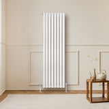 Radiatore Ovale a Colonna Singola Verticale con Valvole 1600 x 480 mm Bianco