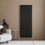 Radiatore Ovale a Colonna Singola Verticale con Valvole 1600 x 600 mm Nero