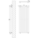 Radiatore Ovale a Colonna Singola Verticale con Valvole 1600 x 600 mm Nero