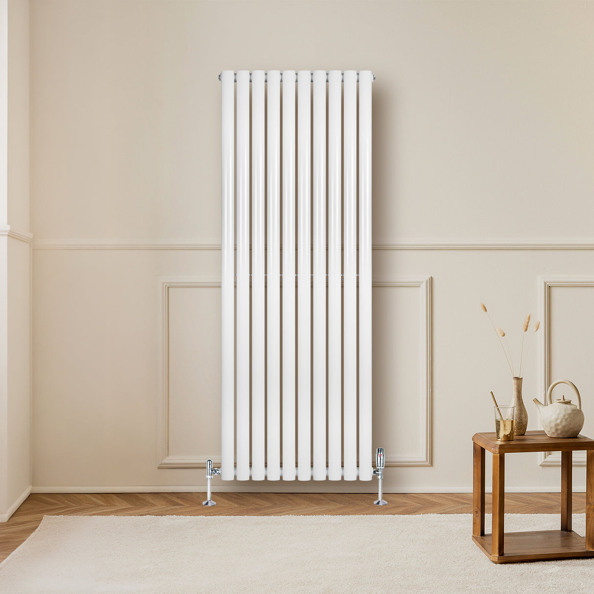 Radiatore Ovale a Colonna Singola Verticale con Valvole 1600 x 600 mm Bianco