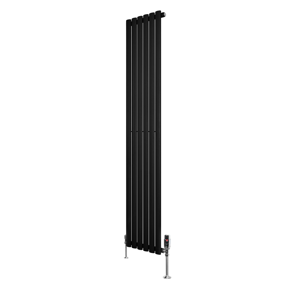 Radiatore Ovale a Colonna Singola Verticale con Valvole 1800 x 360 mm Nero