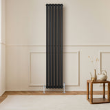 Radiatore Ovale a Colonna Singola Verticale con Valvole 1800 x 360 mm Nero