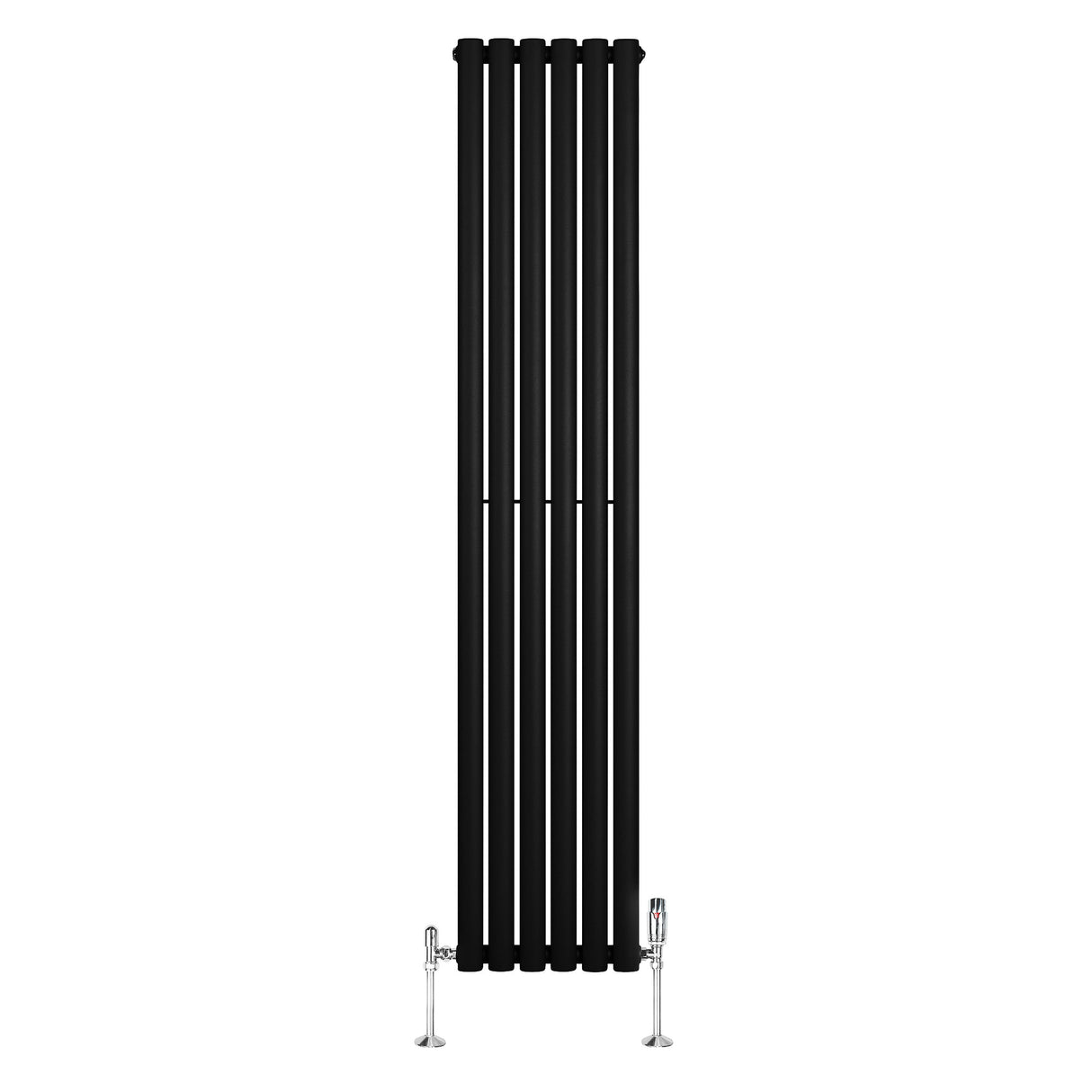 Radiatore Ovale a Colonna Singola Verticale con Valvole 1800 x 360 mm Nero