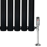 Radiatore Ovale a Colonna Singola Verticale con Valvole 1800 x 360 mm Nero