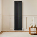Radiatore Ovale a Colonna Singola Verticale con Valvole 1800 x 480 mm Nero