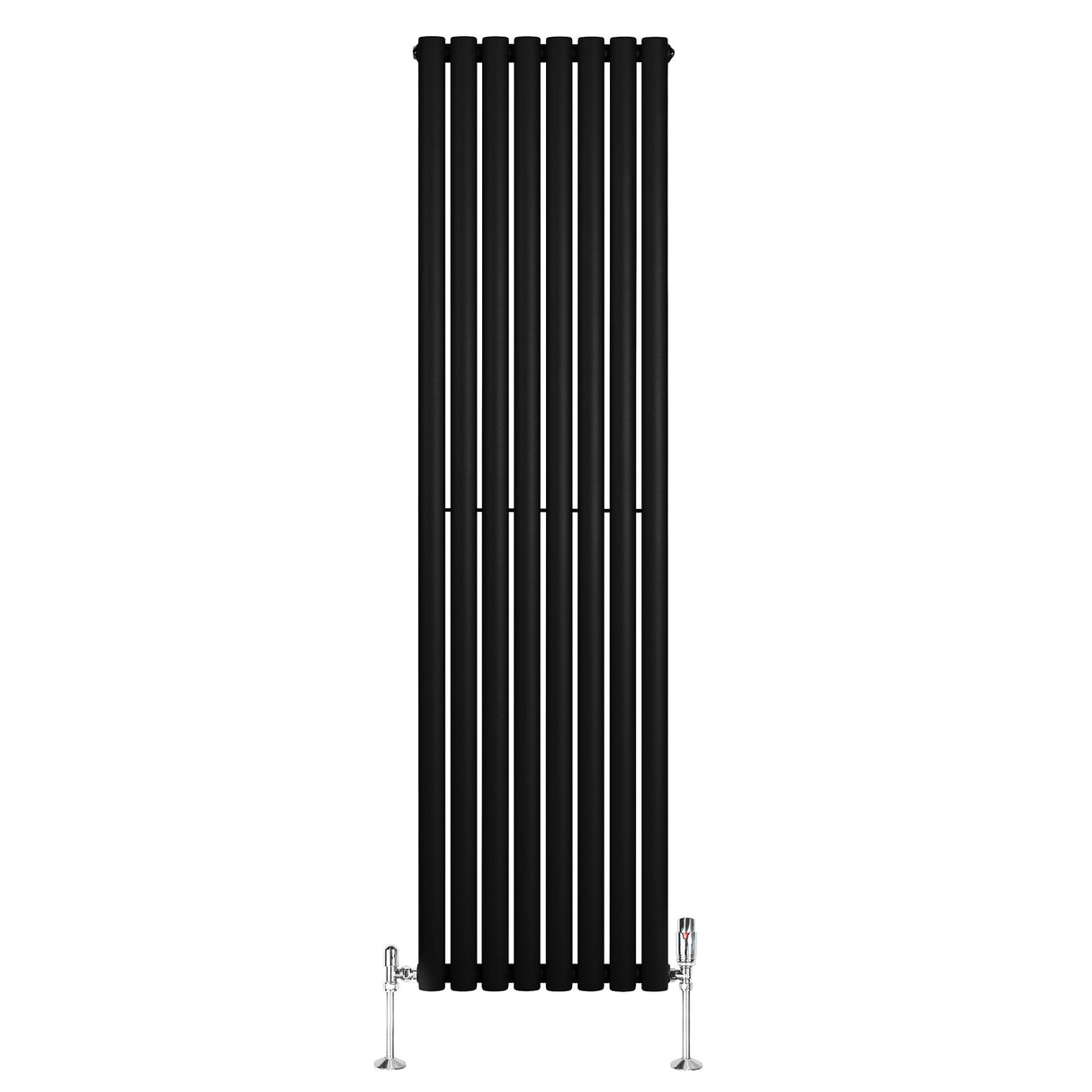 Radiatore Ovale a Colonna Singola Verticale con Valvole 1800 x 480 mm Nero