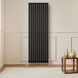Radiatore Ovale a Colonna Singola Verticale con Valvole 1800 x 600 mm Nero