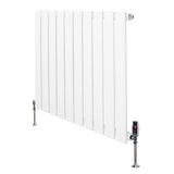 Radiatore piatto monocolonna bianco, dimensioni 600 x 700 mm, con finitura liscia e valvole di regolazione eleganti ai lati