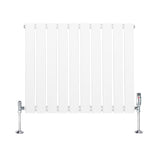 Radiatore piatto monocolonna bianco con finitura liscia e valvole cromate, dimensioni 600 x 700 mm, design moderno e minimalista