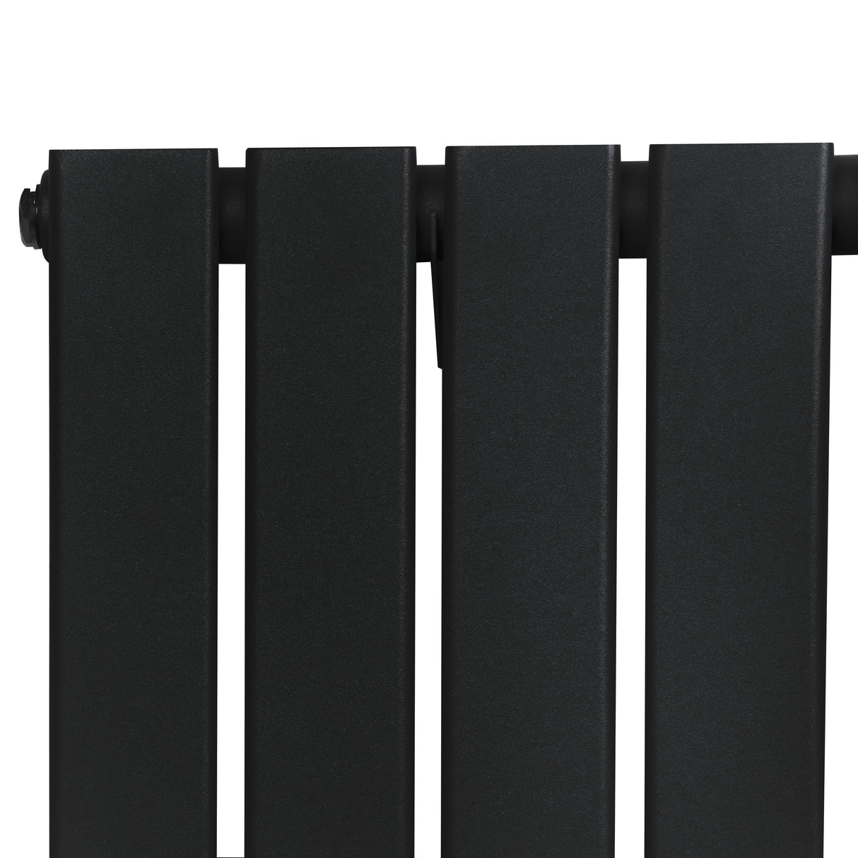 Radiatore piatto monocolonna nero, design elegante con finitura opaca, dimensioni 600 x 700 mm, dotato di valvole integrate