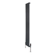 Radiatore piatto monocolonna grigio antracite, alto e stretto, con finitura liscia e valvole integrate per un design moderno ed elegante